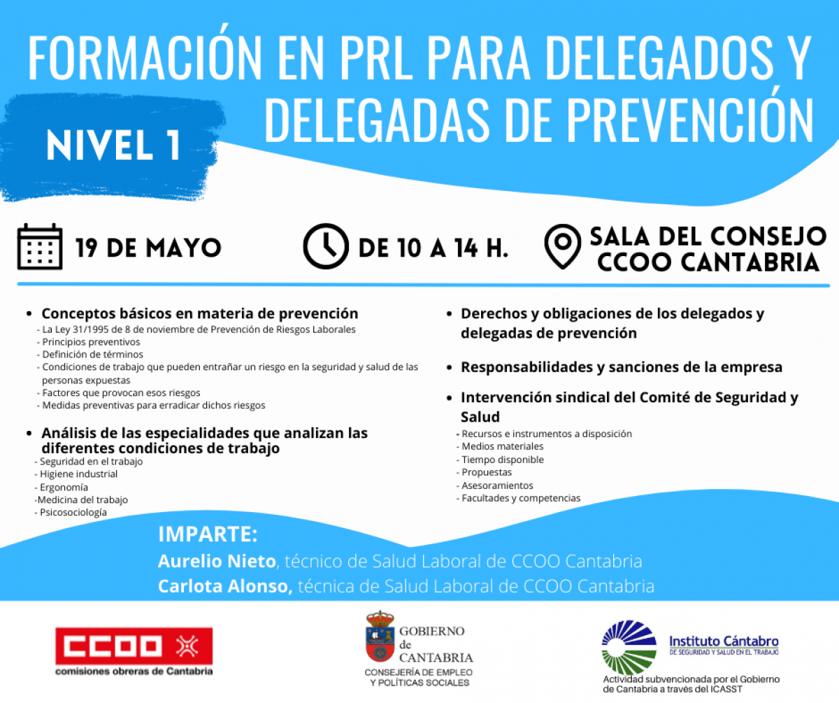 Cartel de Formación en PRL para delegados y delegadas en Prevención