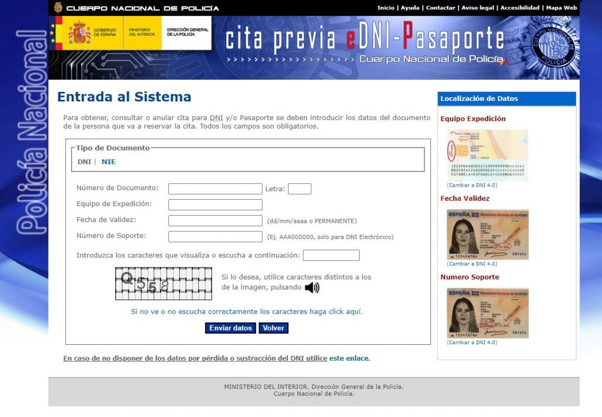 Página web para pedir cita previa para DNI y pasaporte