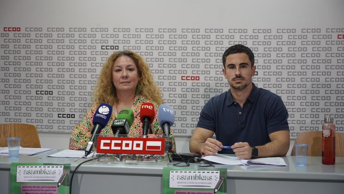 Conchi Sánchez y David Aguirre, secretaria general y responsable de educación pública no universitaria, respectivamente, de la Federación de Enseñanza de CCOO en Cantabria