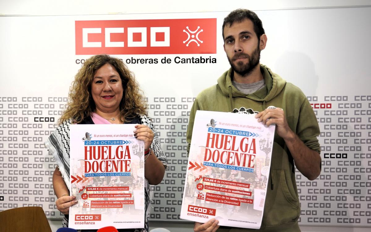 Conchi Sánchez y Alberto López, secretaria general y secretario de Organización y Acción Sindical, respectivamente, de la Federación de Enseñanza de CCOO en Cantabria