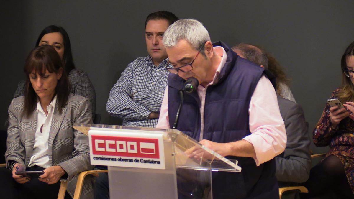 Carlos Sánchez, secretario general de CCOO de Cantabria, en la #AsambleaCCOOCantabria